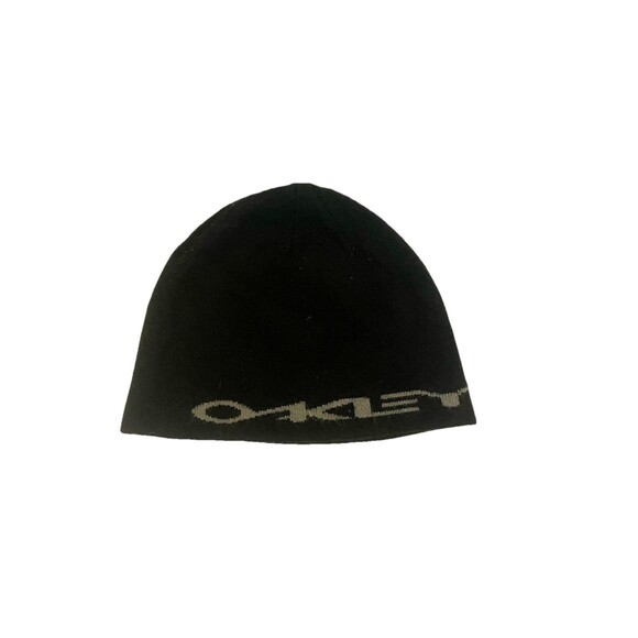 Vintage Oakley Black Beanie Hat Big Spellout Logo - Picture 1 of 3